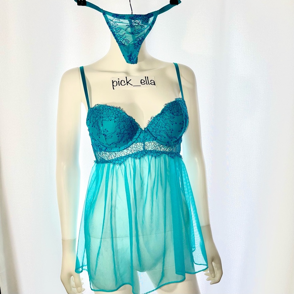 34C VS Victoria’s Secret Babydoll Chemise Lingerie dress Teal Blue